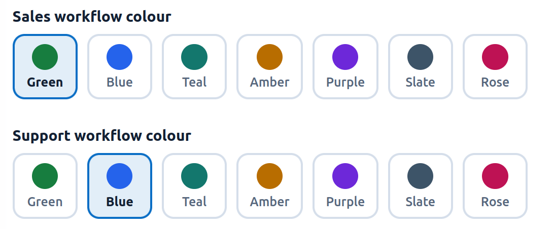 Sales and support workflow colour pickers