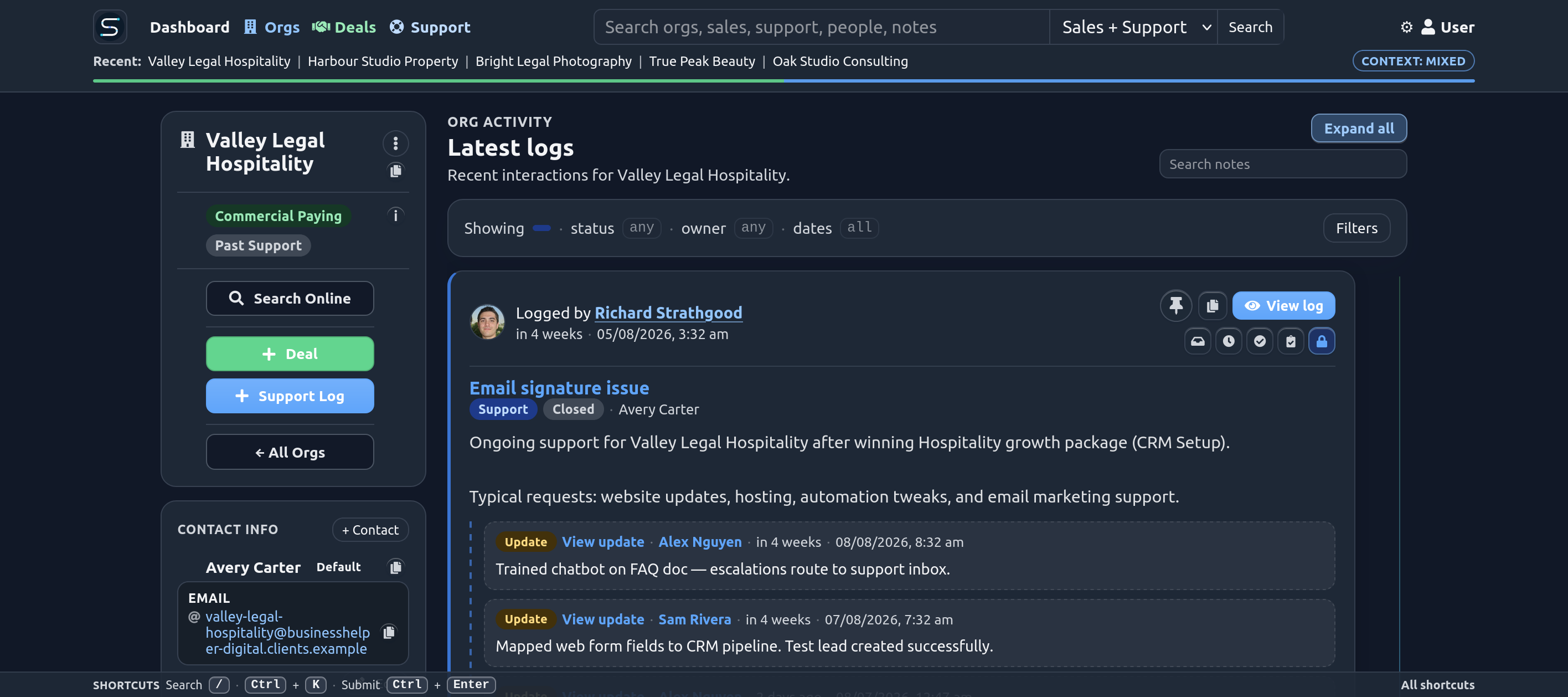 Sloggr org page in dark mode