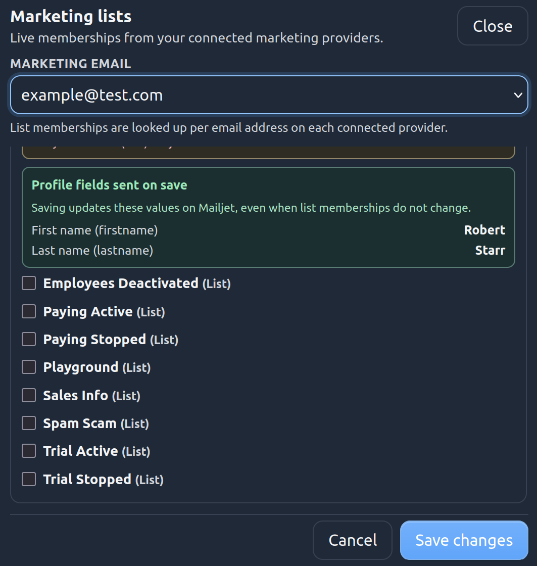 Moving a contact between marketing mailing lists